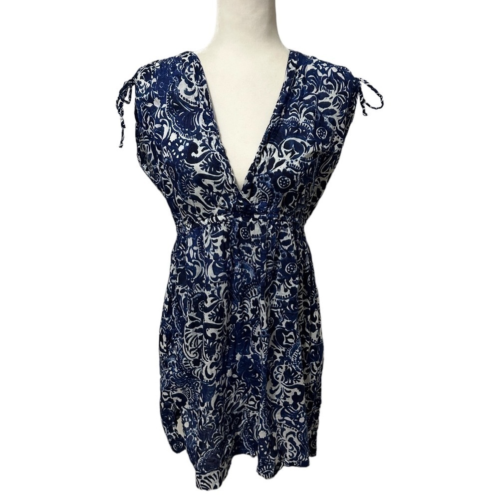 Lauren Ralph Lauren Blue Batik Paisley Cotton Sun Dress Beach Cover Up Medium